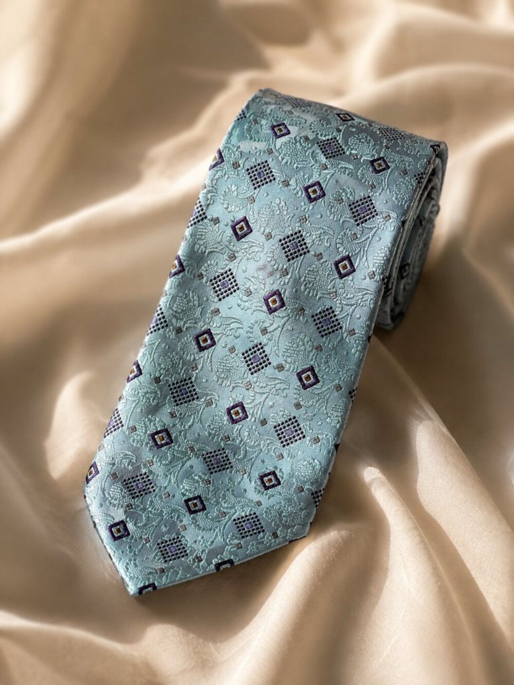 New Robert Talbott Nordstrom 100% Silk Tie Blue Paisley Geometric Classic Luxury
